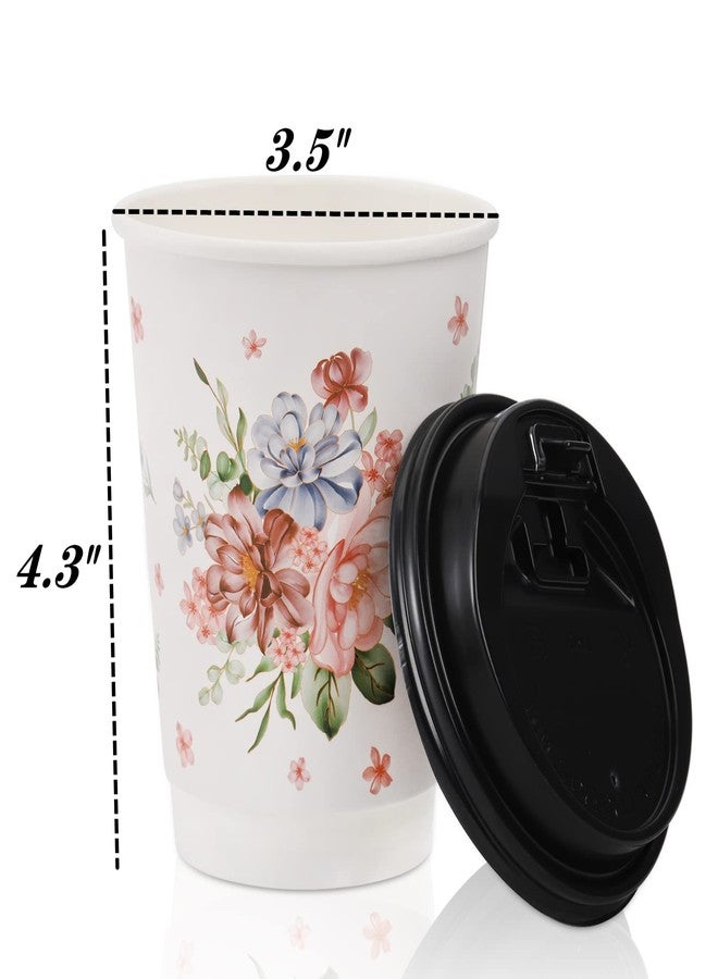 Lyellfe عبوة من 80 كوب قهوة للاستخدام مرة واحدة من Lyellfe مع 100 غطاء، سعة 12 أونصة، أكواب ورقية متينة معزولة للمشروبات الساخنة، مثالية للمكاتب وحفلات الزفاف والقهوة المثلجة، بتصميم زهري. - Image 2